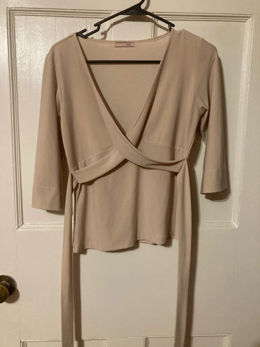 Women's Wrap-Front Beige Top with Tie